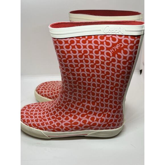 Coach Women's Sz 5B Ursula Rain Boot Rubber White/Red Boots - Picture 6 of 8